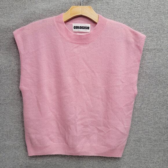 COLORUSH CASHMERE LUCCA CREW NECK TANK IN ROSE, SIZE S - Picture 2 of 7